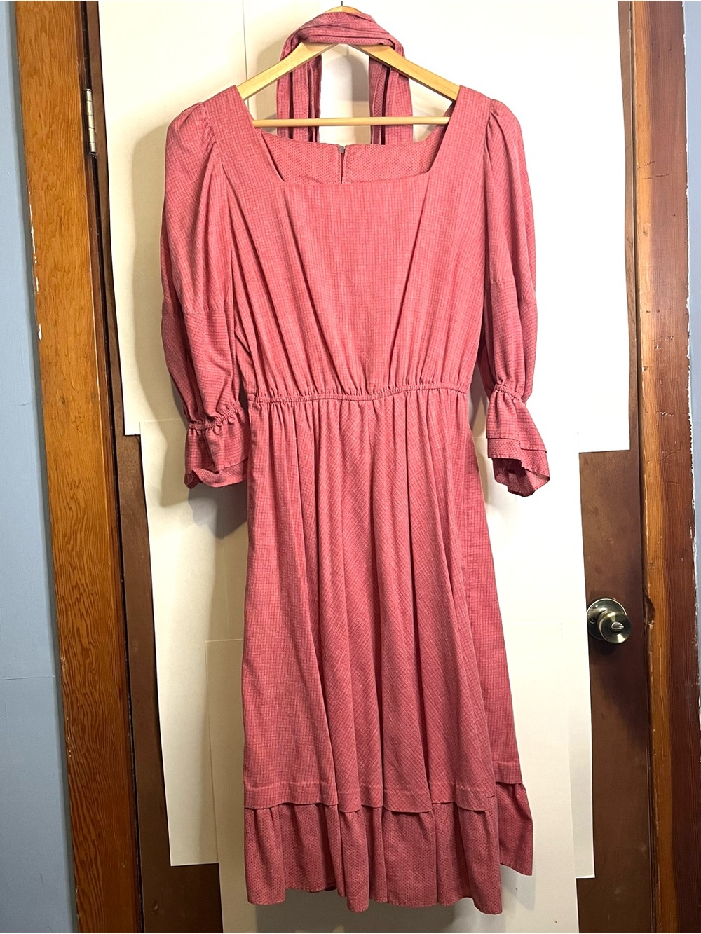 MacLane (No Tags, Fits 12) Brick Red CottageCore Belted Blouson Dress